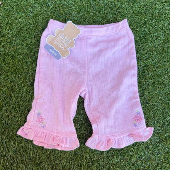 child of mine Other - Vtg‎ Y2K Child of Mine Newborn Pink Ribbed Ruffle Flower Capri Pants Bottoms